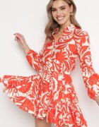 retro & icone Rochie Cloș Mini Portocalie cu Cordon Decorată cu Model Abstract Frelia