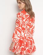 retro & icone Rochie Cloș Mini Portocalie cu Cordon Decorată cu Model Abstract Frelia