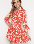 retro & icone Rochie Cloș Mini Portocalie cu Cordon Decorată cu Model Abstract Frelia