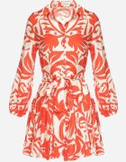 retro & icone Rochie Cloș Mini Portocalie cu Cordon Decorată cu Model Abstract Frelia