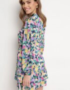 retro & icone Rochie Cloș Mini Violet-Verde cu Elastic în Talie Decorată cu Pete Viorella