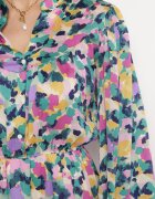 retro & icone Rochie Cloș Mini Violet-Verde cu Elastic în Talie Decorată cu Pete Viorella