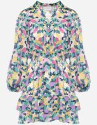 retro & icone Rochie Cloș Mini Violet-Verde cu Elastic în Talie Decorată cu Pete Viorella