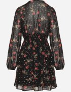 retro & icone Rochie Cloș Neagră Cambrată Florală cu Mâneci cu Manșete elastice Everia