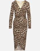 retro & icone Rochie Cocktail Tip plic Bej închis Cu imprimeu leopard Cu croială mulată Cu elastic în talie Nikika