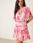 retro & icone Rochie cu elastic în talie decolteu petrecut cu model abstract Moniolea Roz