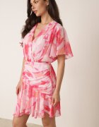 retro & icone Rochie cu elastic în talie decolteu petrecut cu model abstract Moniolea Roz