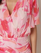 retro & icone Rochie cu elastic în talie decolteu petrecut cu model abstract Moniolea Roz