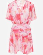 retro & icone Rochie cu elastic în talie decolteu petrecut cu model abstract Moniolea Roz