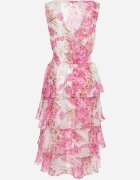 retro & icone Rochie de cocktail Roz cu decolteu petrecut cu elastic în talie împodobită cu volan Cristianna
