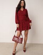 retro & icone Rochie de Dantelă Bordo cu Decolteu Petrecut și Pliuri Labisse
