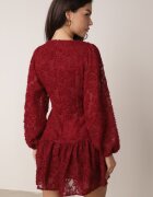 retro & icone Rochie de Dantelă Bordo cu Decolteu Petrecut și Pliuri Labisse