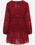 retro & icone Rochie de Dantelă Bordo cu Decolteu Petrecut și Pliuri Labisse