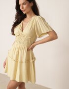 retro & icone Rochie de vară din vâscoză evazată cu talia evidențiată Periore Galbenă