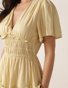 retro & icone Rochie de vară din vâscoză evazată cu talia evidențiată Periore Galbenă