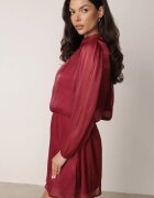 retro & icone Rochie elegantă cu guler tip tunică cu strălucire și șarfă Tahea Bordo