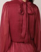 retro & icone Rochie elegantă cu guler tip tunică cu strălucire și șarfă Tahea Bordo