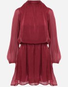 retro & icone Rochie elegantă cu guler tip tunică cu strălucire și șarfă Tahea Bordo