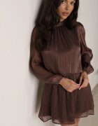 retro & icone Rochie elegantă cu guler tip tunică cu strălucire și șarfă Tahea Maro