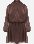 retro & icone Rochie elegantă cu guler tip tunică cu strălucire și șarfă Tahea Maro