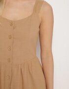 retro & icone Rochie Evazată Bej închis din bumbac cu volan și nasturi Lunassa