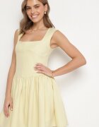 retro & icone Rochie Evazată Galbenă Decorată cu Decolteu Pătrat Halelira