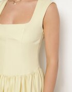 retro & icone Rochie Evazată Galbenă Decorată cu Decolteu Pătrat Halelira
