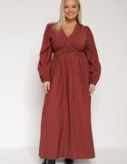retro & icone Rochie Evazată Maro deschis cu Încrețituri și Elastic în Talie Fedorna