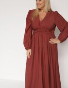 retro & icone Rochie Evazată Maro deschis cu Încrețituri și Elastic în Talie Fedorna