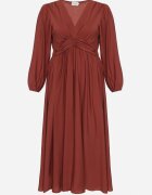 retro & icone Rochie Evazată Maro deschis cu Încrețituri și Elastic în Talie Fedorna