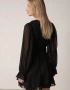 retro & icone Rochie evazată neagră cu volane și mâneci din plasă Zennisa