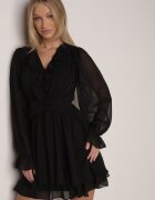 retro & icone Rochie evazată neagră cu volane și mâneci din plasă Zennisa