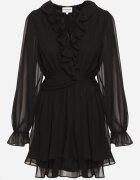 retro & icone Rochie evazată neagră cu volane și mâneci din plasă Zennisa
