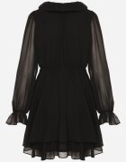 retro & icone Rochie evazată neagră cu volane și mâneci din plasă Zennisa