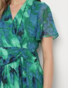 retro & icone Rochie Evazată Verde-Albastră cu Decolteu Petrecut și Elastic în Talie Pannestra