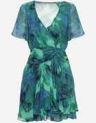 retro & icone Rochie Evazată Verde-Albastră cu Decolteu Petrecut și Elastic în Talie Pannestra