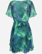 retro & icone Rochie Evazată Verde-Albastră cu Decolteu Petrecut și Elastic în Talie Pannestra