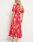 retro & icone Rochie Fuchsia-Portocalie cu decolteu petrecut cu cordon textil și elastic în talie Vikiama