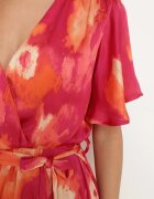 retro & icone Rochie Fuchsia-Portocalie cu decolteu petrecut cu cordon textil și elastic în talie Vikiama