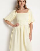 retro & icone Rochie Galbenă cu croi evazat și mâneci bufante Maradora