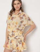 retro & icone Rochie Galbenă Decorată cu Volane Rinaritia