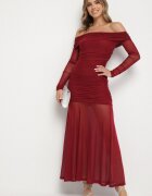 retro & icone Rochie Grena Cambrată Tip spaniolă Cu inserții transparente Halacia