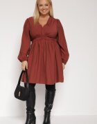 retro & icone Rochie Maro deschis Cloș cu încrețituri în talie și decolteu în V Salindea