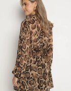 retro & icone Rochie Maro Evazată cu Guler Ridicat și Volane cu Imprimeu Leopard Labinora