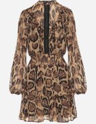 retro & icone Rochie Maro Evazată cu Guler Ridicat și Volane cu Imprimeu Leopard Labinora