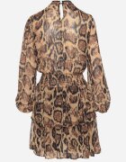 retro & icone Rochie Maro Evazată cu Guler Ridicat și Volane cu Imprimeu Leopard Labinora