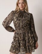 retro & icone Rochie Maro Evazată cu Imprimeu Leopard cu Volane și Elastic în Talie Tinnorisa