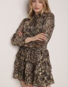 retro & icone Rochie Maro Evazată cu Imprimeu Leopard cu Volane și Elastic în Talie Tinnorisa