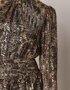 retro & icone Rochie Maro Evazată cu Imprimeu Leopard cu Volane și Elastic în Talie Tinnorisa