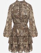 retro & icone Rochie Maro Evazată cu Imprimeu Leopard cu Volane și Elastic în Talie Tinnorisa